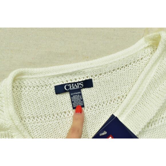 CHAPS Women's White Striped Short Sleeve Sweater Plus Size 2X Acrylic NEW - Picture 5 of 8